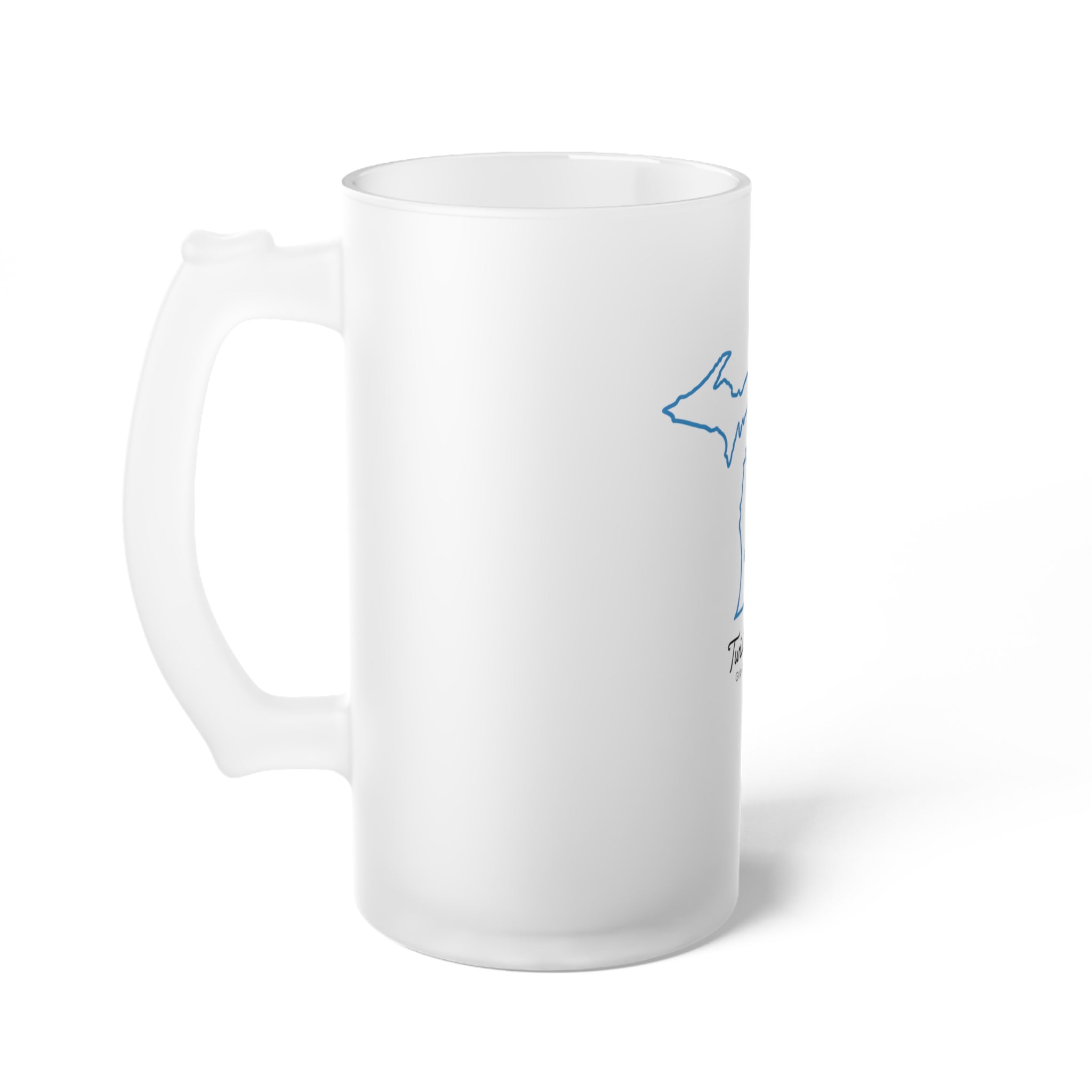 Michigan Blue Silhouette Frosted Glass Beer Mug