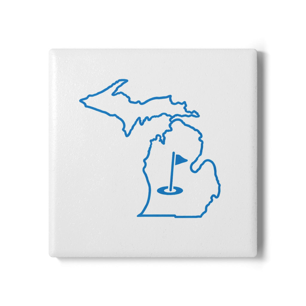 Michigan Blue Silhouette Ceramic Coaster