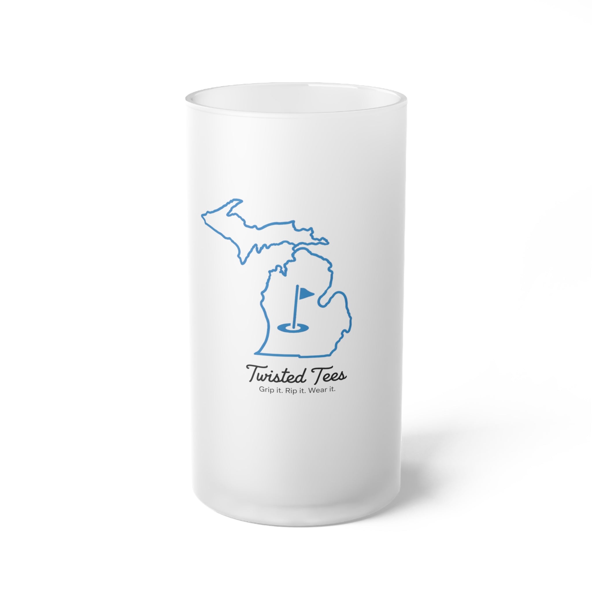 Michigan Blue Silhouette Frosted Glass Beer Mug